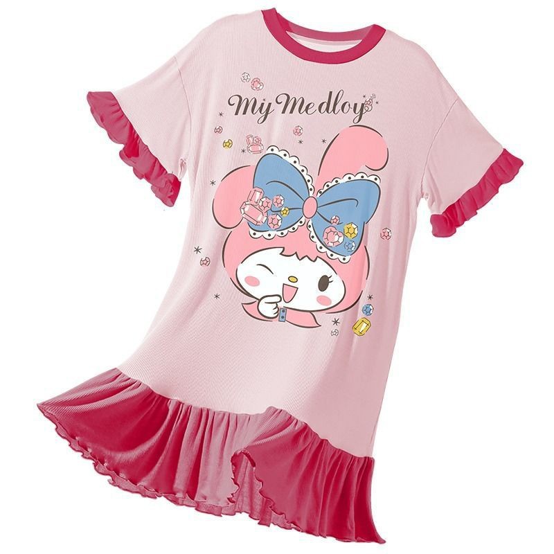 Áo Đồ Ngủ Kuromi Cho Bé Gái Giai Điệu Pyjama Cinnamoroll Melody Mùa Hè Mỏng Hoạt Hình Dễ Thương Váy Ngủ Pijama Cho Bé