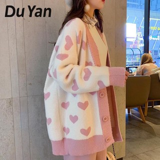 Áo khoác len in hình trái tim trẻ trung cho nữ