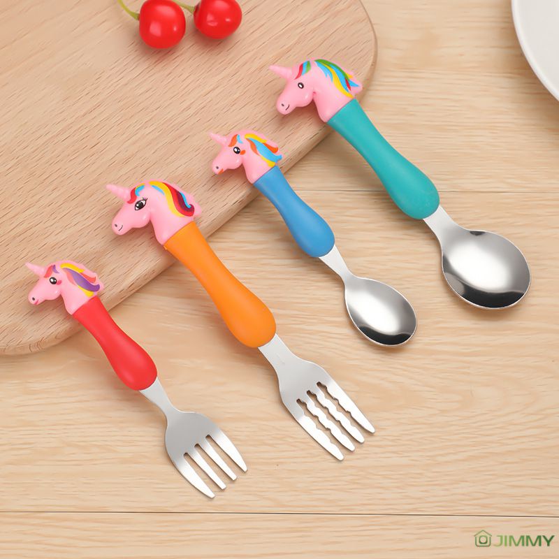 Bộ Dụng Cụ Ăn Uống Gồm Muỗng Nĩa Họa Tiết Ngựa Pony Hoạt Hình Bằng Thép Không Gỉ Cho Bé