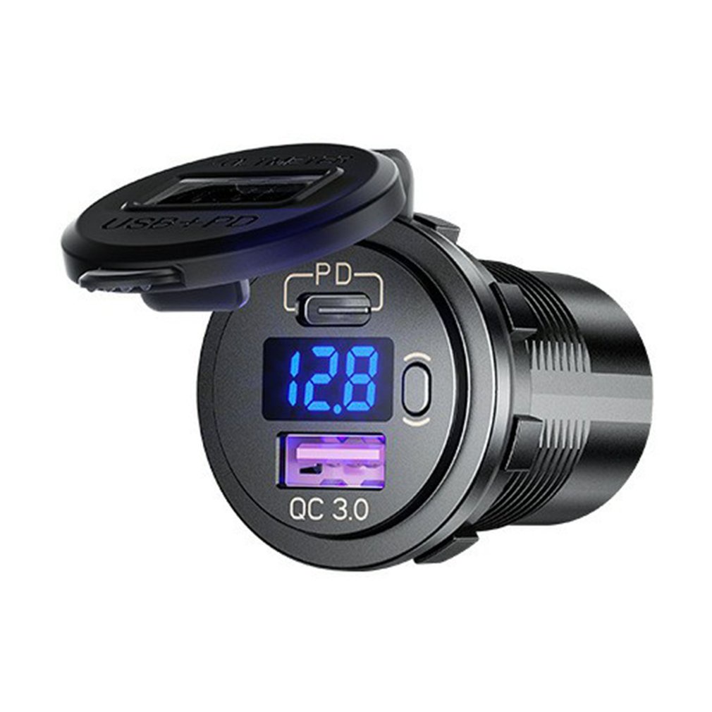 P21-B Car Fast Charging With 12V PD+USB Output Port With Voltage Display
