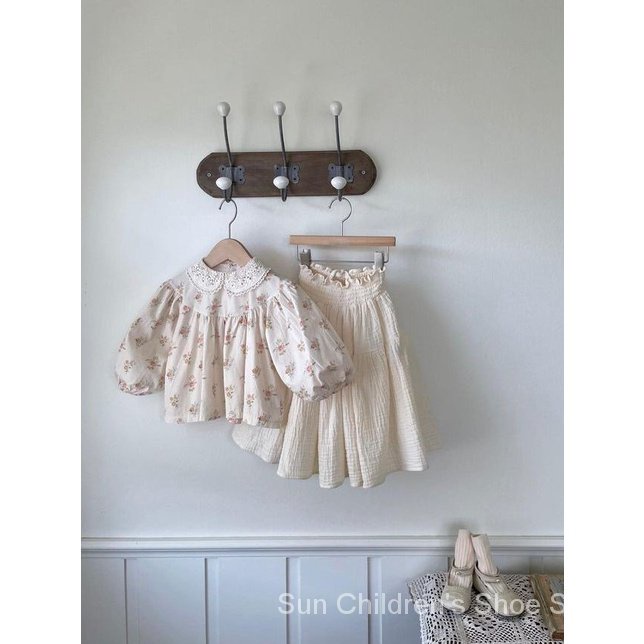 Girl's long-sleeved shirt with broken lace collar 8ruw