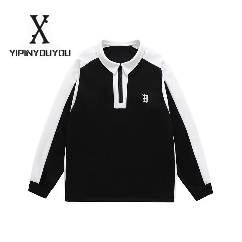 YIPINYOUYOU Áo Khoác Nỉ Cổ POLO Dáng Rộng Có Khóa Kéo Thêu Họa Tiết Thời Trang Cho Nam