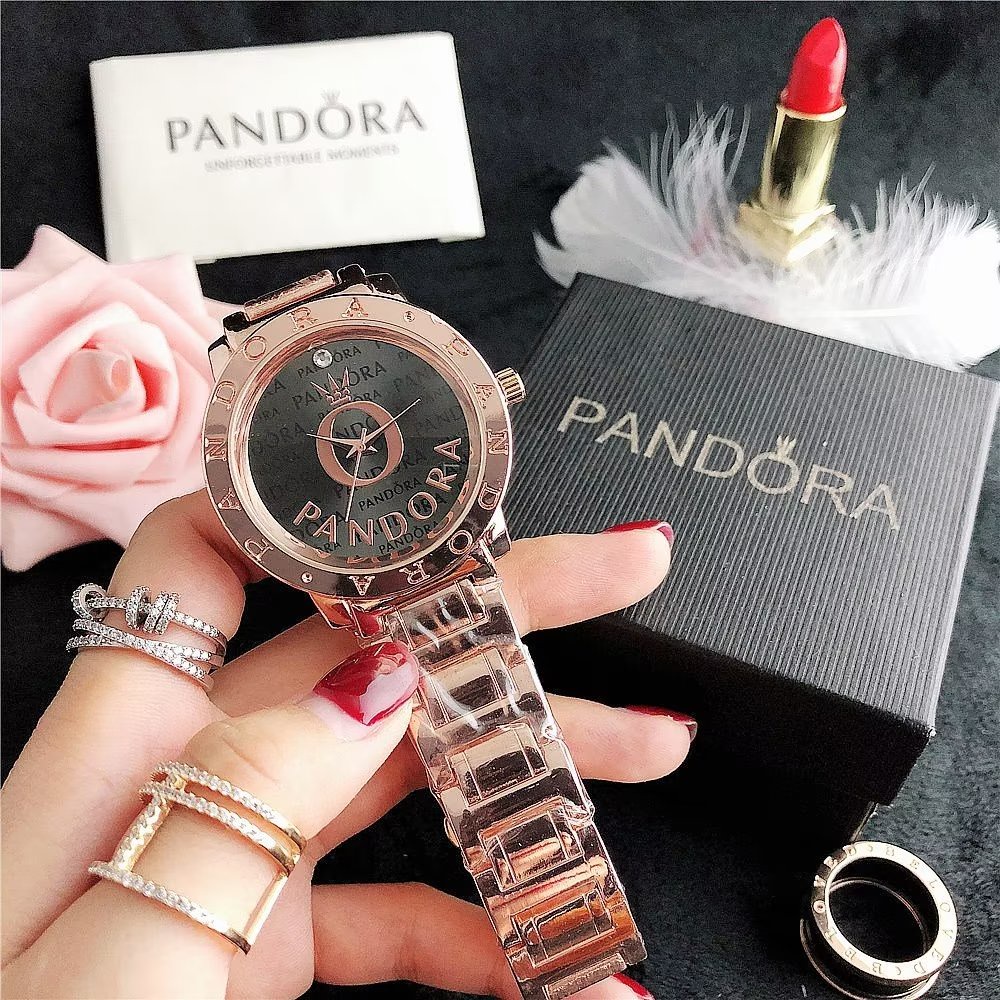 Đồng Hồ Pandora Mặt Tròn Đính Đá Thời Trang Cho Cặp Đôi