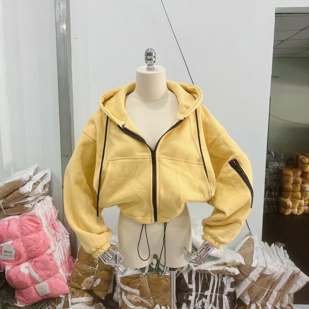 Áo khoác lửng croptop nỉ ngoại có túi tay có nón unisex ulzzang nam nữ