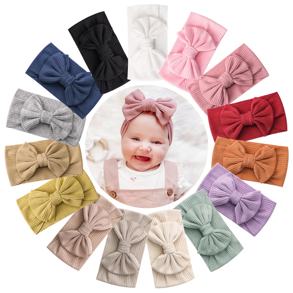 Set 2 Băng Đô Turban 15 Màu Trơn Co Giãn Cho Bé Gái