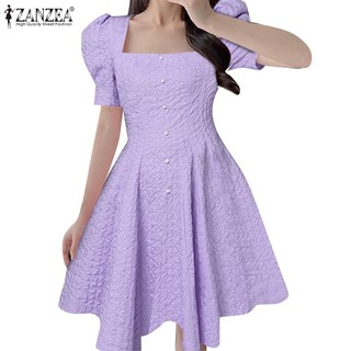 Đầm ZANZEA cổ vuông tay phồng thời trang Hàn Quốc dành cho nữ