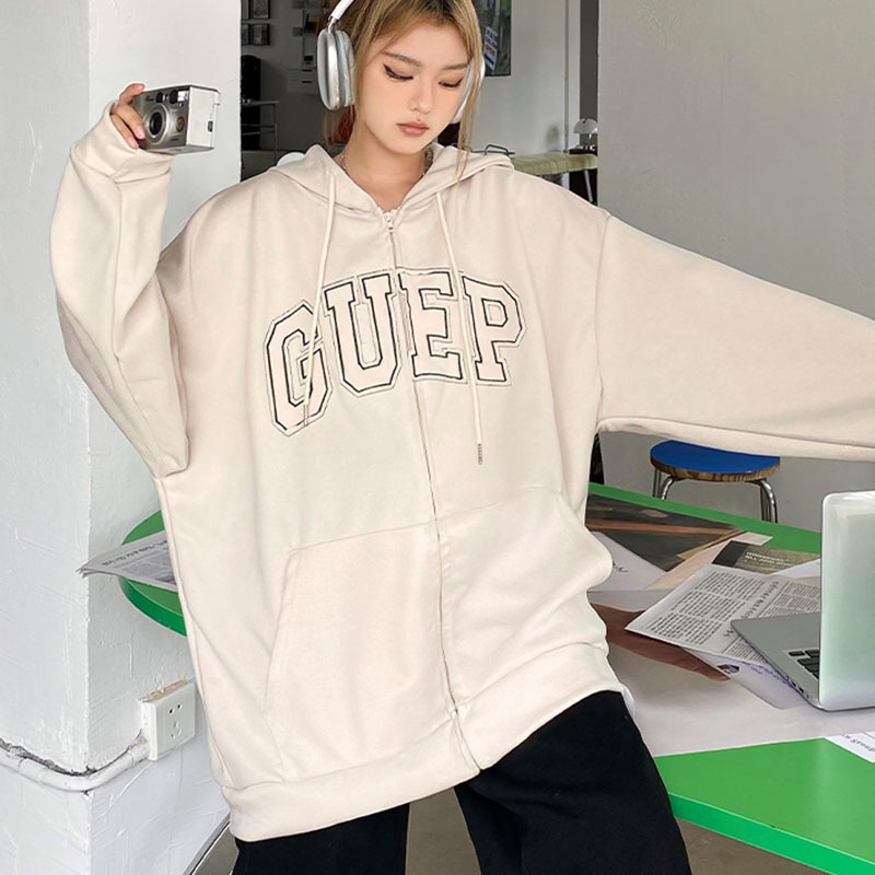 Áo khoác hoodie XIANG NIAN NI lông cừu dày dáng rộng tay dài phong cách Hàn Quốc thời trang thu đông cho học sinh