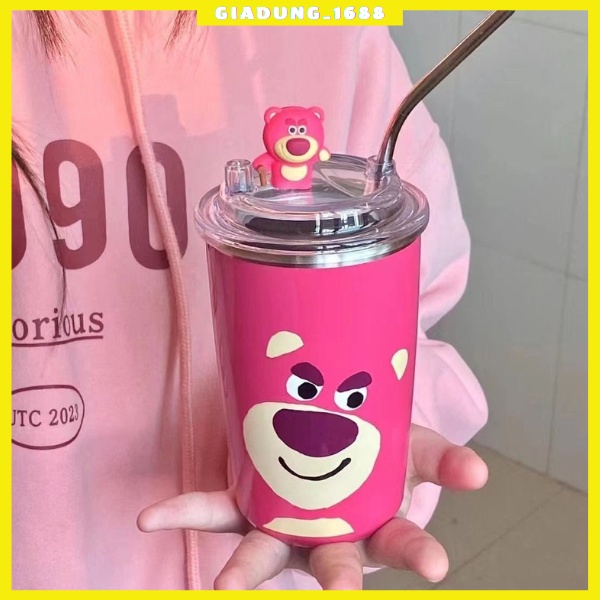 Bình Nước Giữ Nhiệt Hình Gấu Dâu Tây Bình Nước Hoạt Hình Dễ Thương 500ML(Sỉ hot)