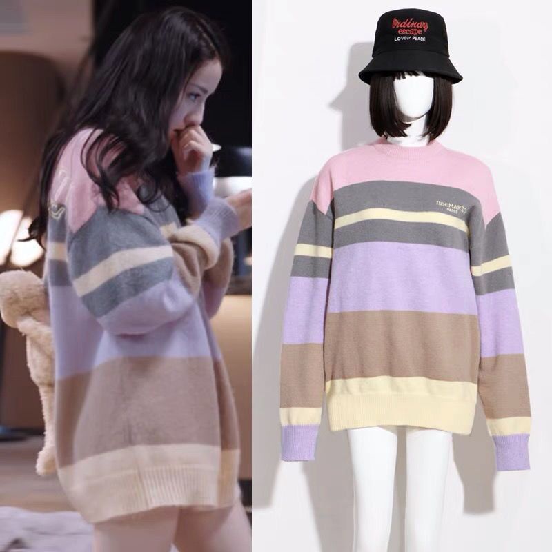 Áo Sweater Dáng Rộng In Hình Gấu Nhỏ Dễ Thương Phong Cách Hàn Quốc Thời Trang Thu Đông Cho Bạn Gái