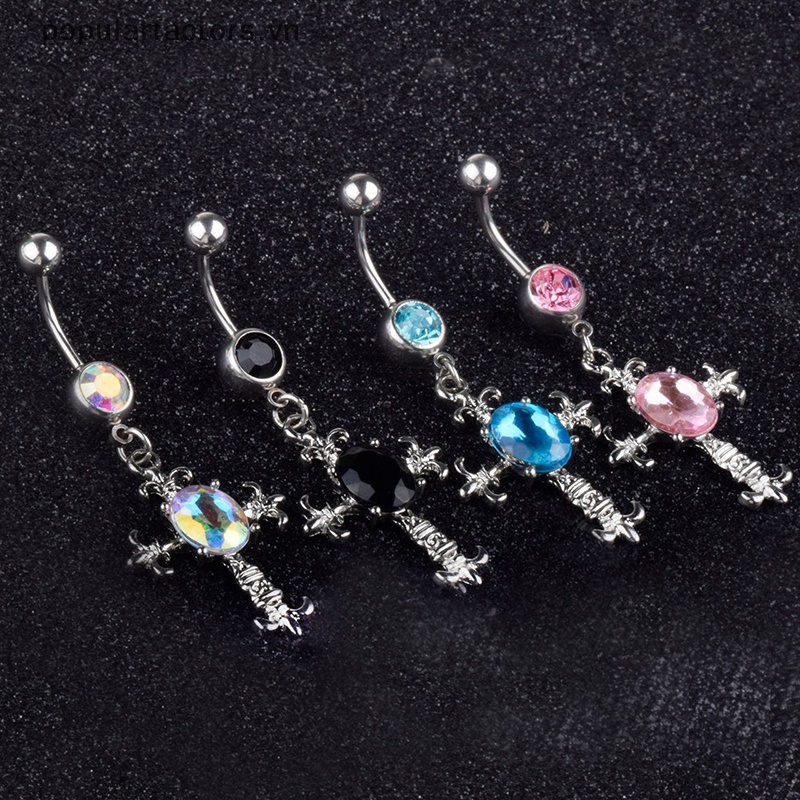 Khuyên Rốn Hình Thánh Giá Bằng Thép Không Gỉ Đính Đá Pha Lê Cá Tính Thời Trang Cho Nữ