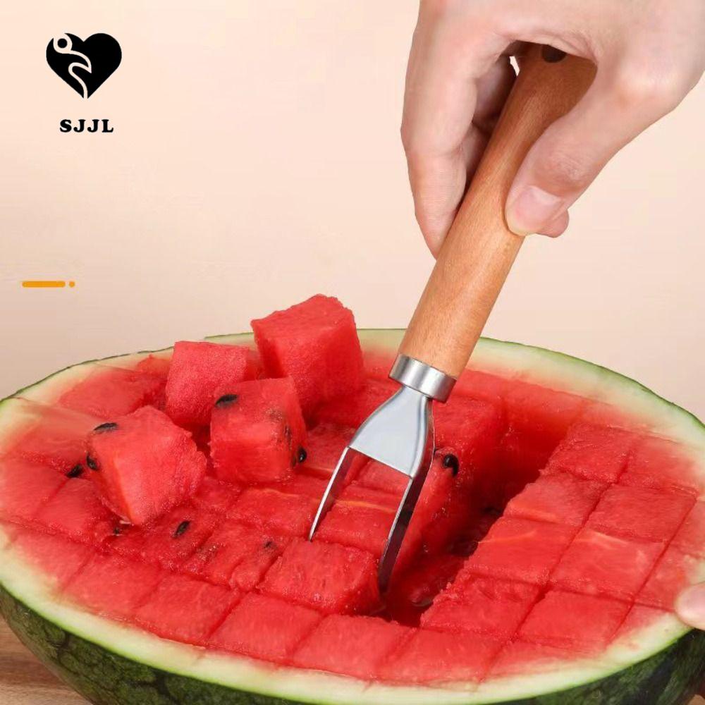 SJJL Dụng Cụ Lấy Hạt Dưa Hấu Bằng Thép Không Gỉ Tay Cầm Bằng Gỗ Chống Trượt