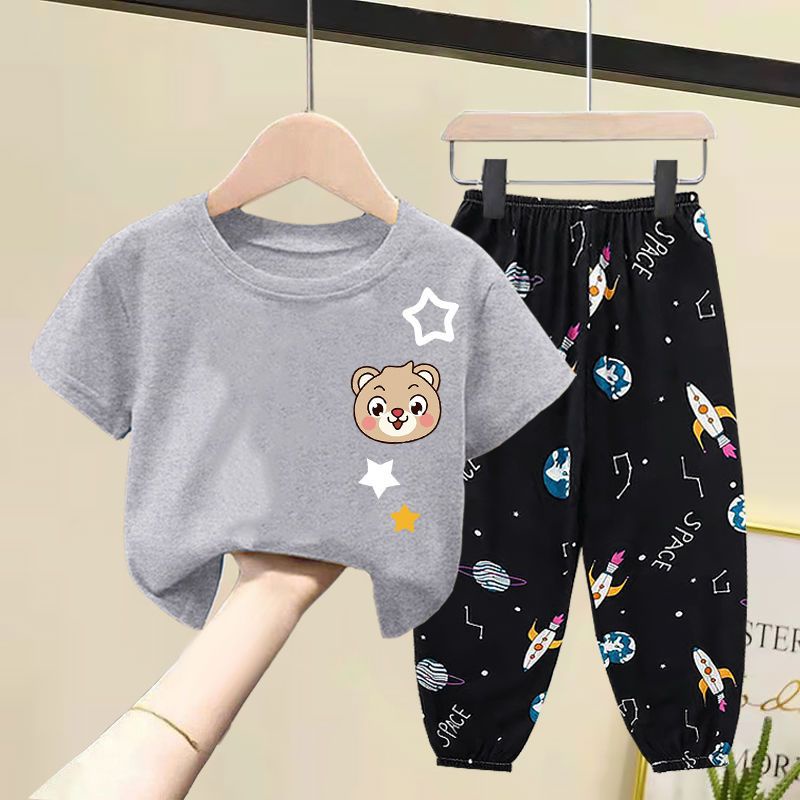 Set Áo Thun Tay Ngắn Và Quần Dài Phong Cách Hàn Quốc Cho Bé