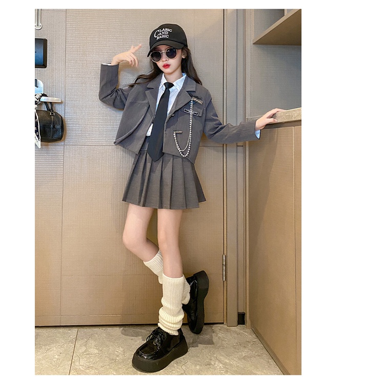 Bộ Áo Khoác Tay Dài + Chân Váy Ngắn Thời Trang Mùa Thu Xinh Xắn Cho Bé Gái