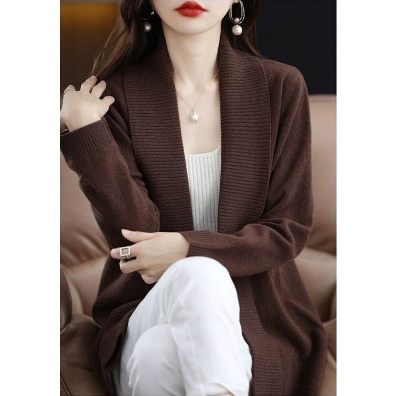 Multiplication cashmere cardigan nữ 2023 mùa thu phong cách mới ve áo rời dệt kim dài tay all-match mỏng hơn nhìn bên ngoài mặc mồ hôi