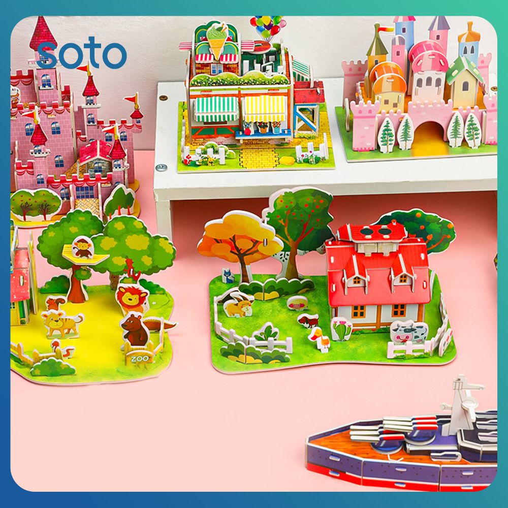 ♫ Ngôi Nhà Xếp Hình 3d Bằng Bìa Cứng Bộ Dụng Cụ Xây Dựng Mô Hình Giấy Ngôi Nhà Tự Làm Cho Trẻ Em Khối Xây Dựng Thời Thơ ấu Biệt Thự Đồ Quà Tặng
