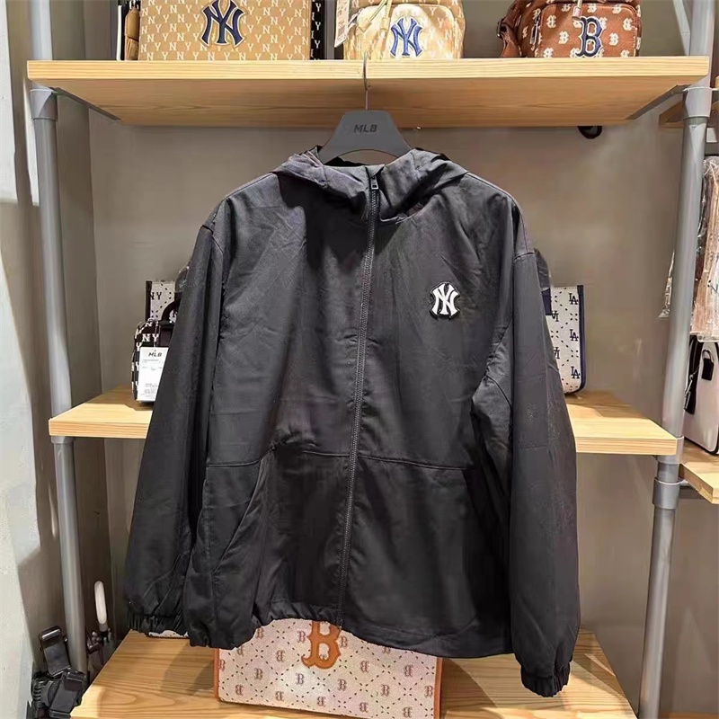 Áo Khoác Gió Thêu logo mlb ny 100% Chính Hãng Có Khóa Kéo Thời Trang Cho Nam Và Nữ