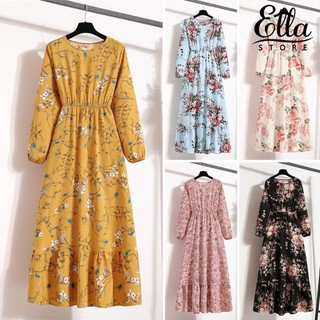 Đầm maxi Chữ a Tay Dài Cổ Tròn Eo Cao Dáng Rộng In Họa Tiết Hoa Thời Trang Đường Phố Cho Nữ