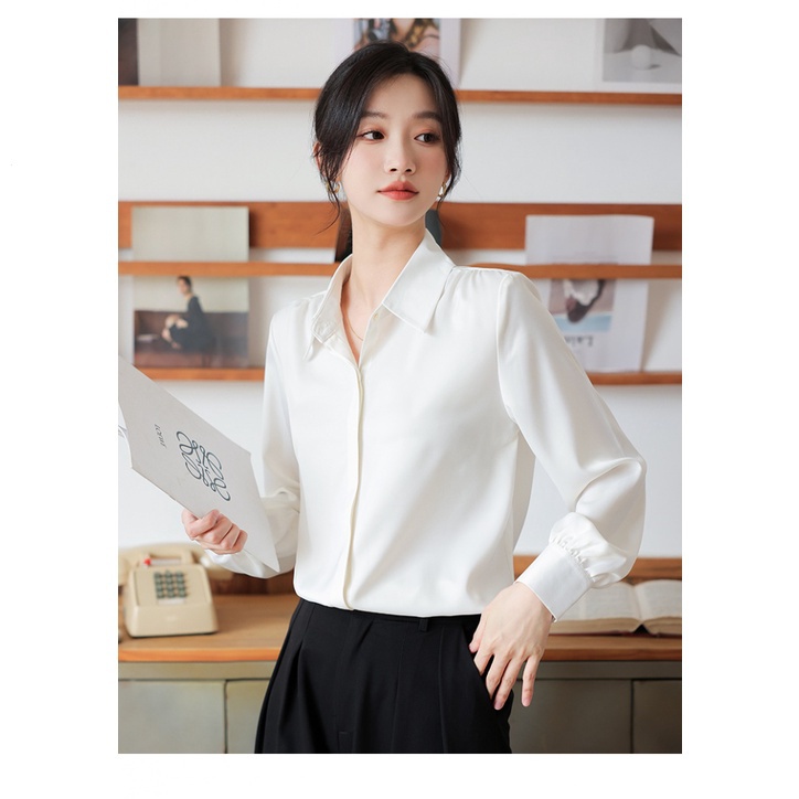 Áo Sơ Mi Satin Cao Cấp Tay Dài Dáng Rộng Thời Trang Xuân Thu Dành Cho Nữ