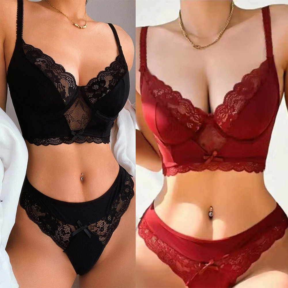 Chất lượng cao family fun nightwear 1 * bra + 1 * thong sleepwear bra set ren vải