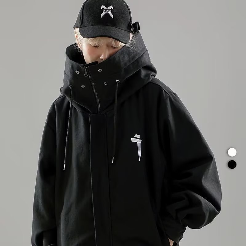 M-3xl thêu công nghiệp nặng áo khoác có mũ trùm đầu chức năng cặp đôi thời trang all-match mùa thu và mùa đông harajuku phong cách mới áo khoác dài tay rộng rãi