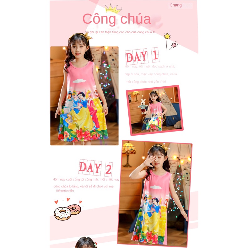 Đầm Ngủ Sát Nách In Hình Công Chúa Elsa Thời Trang Mùa Hè Cho Bé Gái