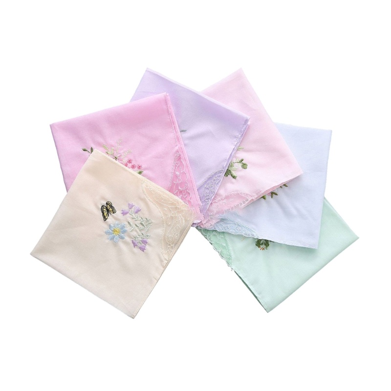 Khăn Tay cotton Mềm Mại Hình Vuông Thêu Họa Tiết Nhiều Màu Sắc Cho Nữ