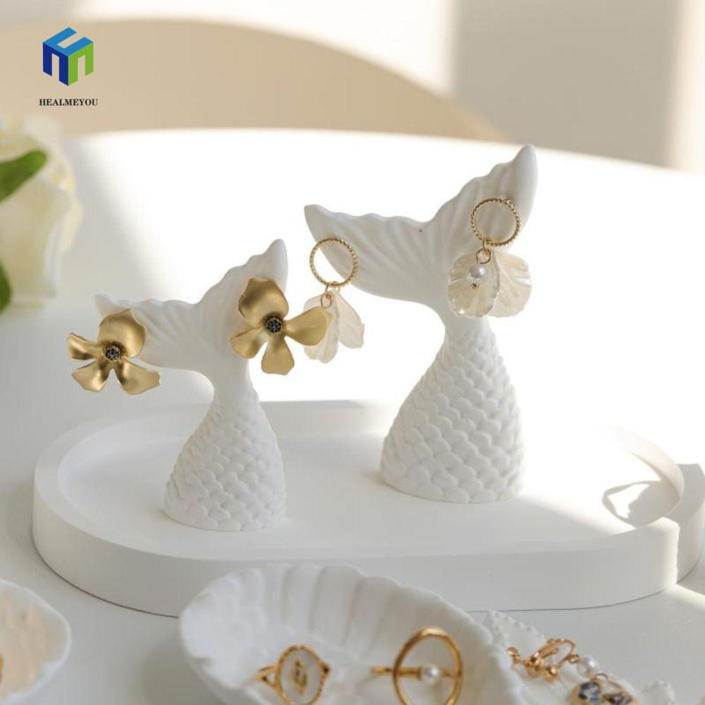 Giá trưng bày đồ trang sức đuôi cá HEALMEYOU, giá đỡ bông tai bằng thạch cao trắng, giá đỡ chuyên dụng trong cửa hàng tinh tế trang trí nhà theo phong cách hàn quốc