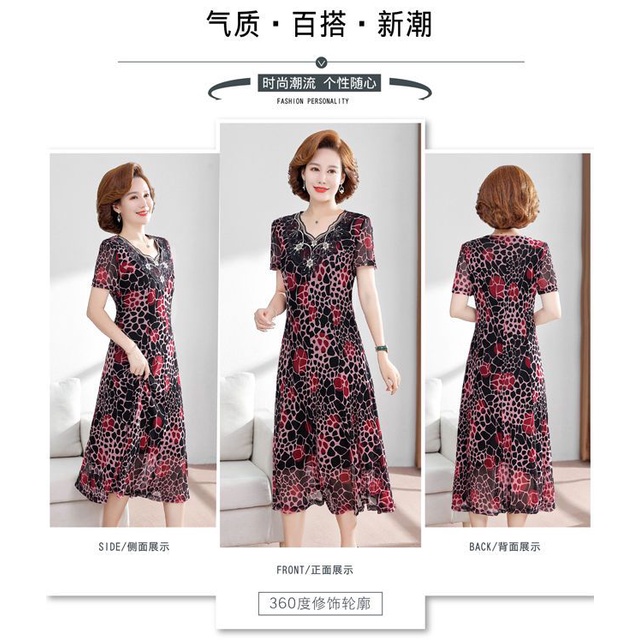 Đầm Chiffon Tay Ngắn In Họa Tiết Hoa Phong Cách Phương Tây Thời Trang Mùa Hè 2021 Cho Phụ Nữ Trung Niên