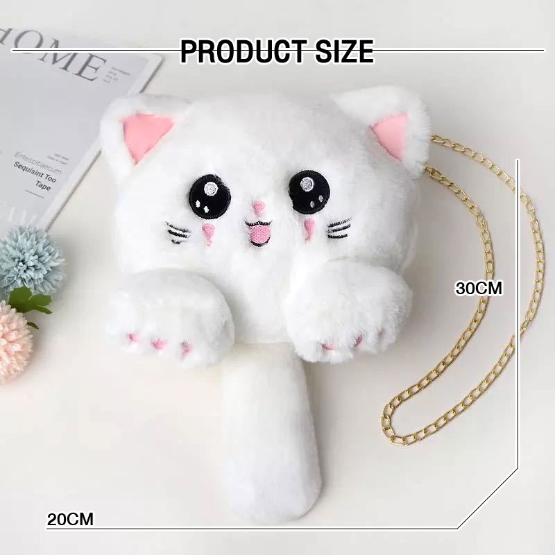 Túi đeo chéo MOWEIKAIDI đeo một vai/ phối dây xích hình mèo con nhồi bông dễ thương