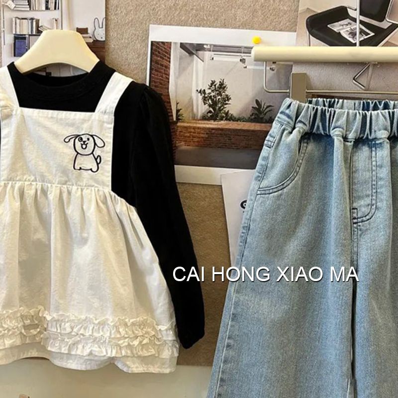 Quần Jean Dài Dáng Rộng Thời Trang Mùa Xuân Hàn Quốc Dành Cho Bé Gái