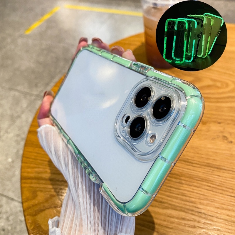 Ốp Điện Thoại Silicon Hai Màu Dạ Quang Cho iPhone 11 12 13 14 15 16 Pro Max Plus XR XS Max Mềm Chống