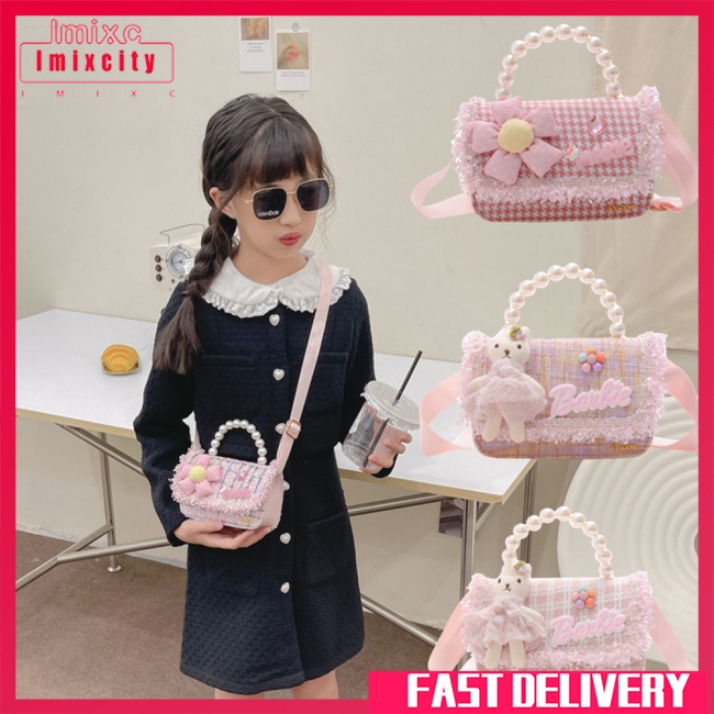 Imixcity girls túi đeo chéo vai công chúa dễ thương với tay cầm ngọc trai túi messenger thông thường sành điệu