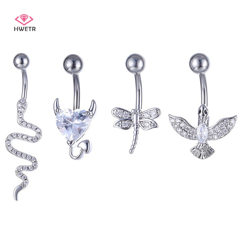 Khuyên rốn HWETR bằng thép không gỉ đính đá nhiều hình dạng gợi cảm
