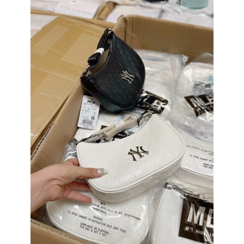 Túi kẹp nách da in chìm MLB NY Full tag Code