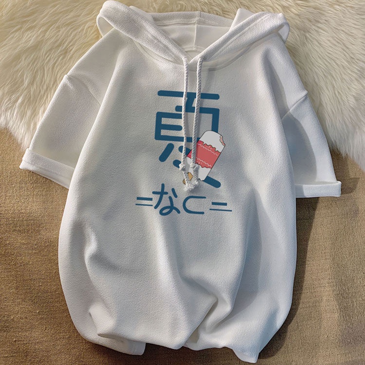 Áo thun tay lửng dáng rộng có mũ trùm đầu thời trang mùa hè mát mẻ cho sinh viên