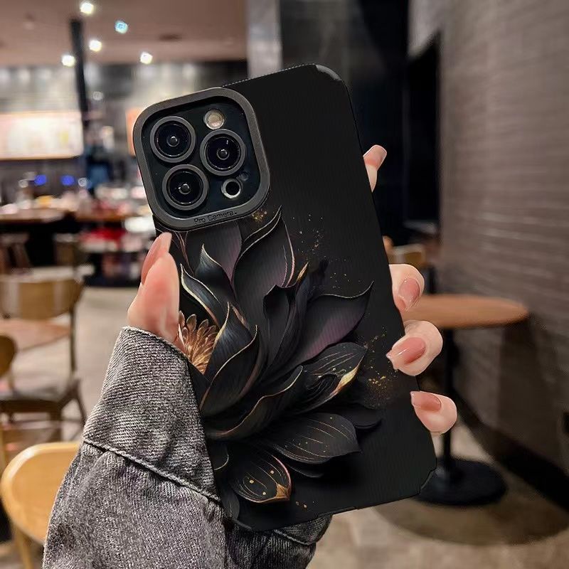 Phù Hợp Ốp Điện Thoại Mềm Chống Sốc In Hình Hoa Sen Đen Cho iphone 11pro max 14 pro max 11 12 / 13 / 15promax / 7 / 8plus xr xmax