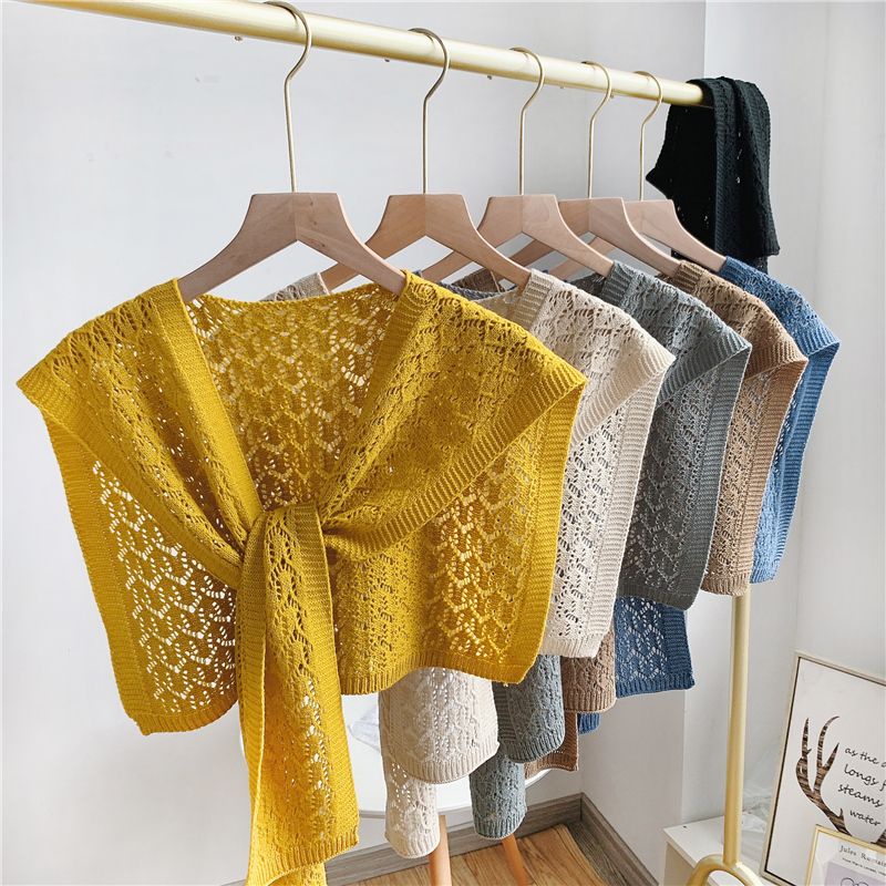 Shawl women ultra-light thin hollow knitted shawl new style high-end air conditioning room knotted small waistcoat