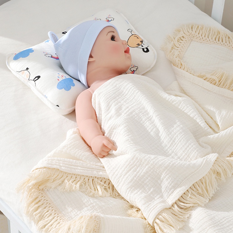 Gối xô lõm sơ sinh vải cotton, bông tự nhiên chống méo đầu, thấm hút mồ hôi kích thước 20x30 cm cho bé sơ sinh ngủ ngon