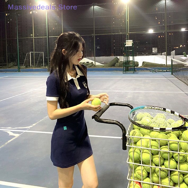 Massivedeals turn-down cổ áo đơn giản mini dress phụ nữ thêu thể thao màu tương phản váy mới