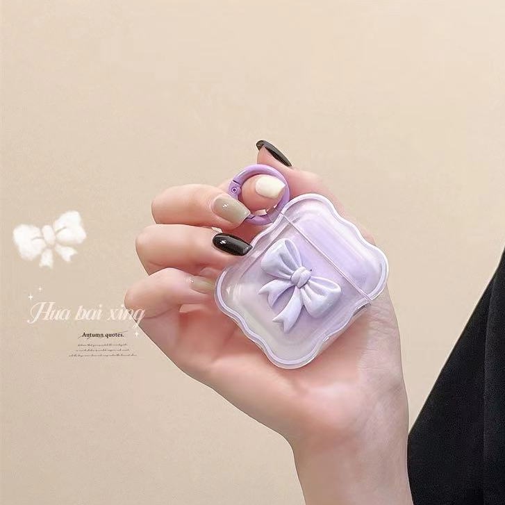 Đơn giản dễ thương sóng màu hồng nơ airpods vỏ cho airpods 1/2/3 / pro pro2 vỏ airpods 3 tpu mềm tai nghe bluetooth không dây apple chống rơi airpods 2 gen bao đựng có hool