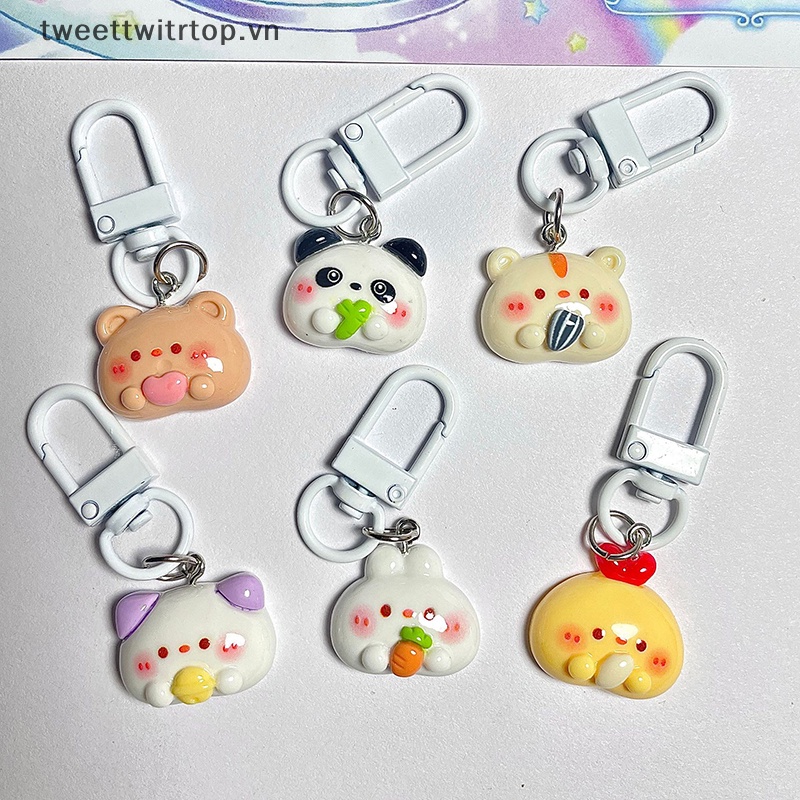 Trtop mặt dây chuyền động vật dễ thương móc khóa phim hoạt hình gấu thỏ hamster mèo vòng chìa khóa trang sức quà tặng ba lô tai nghe hộp đựng ch phụ kiện vn