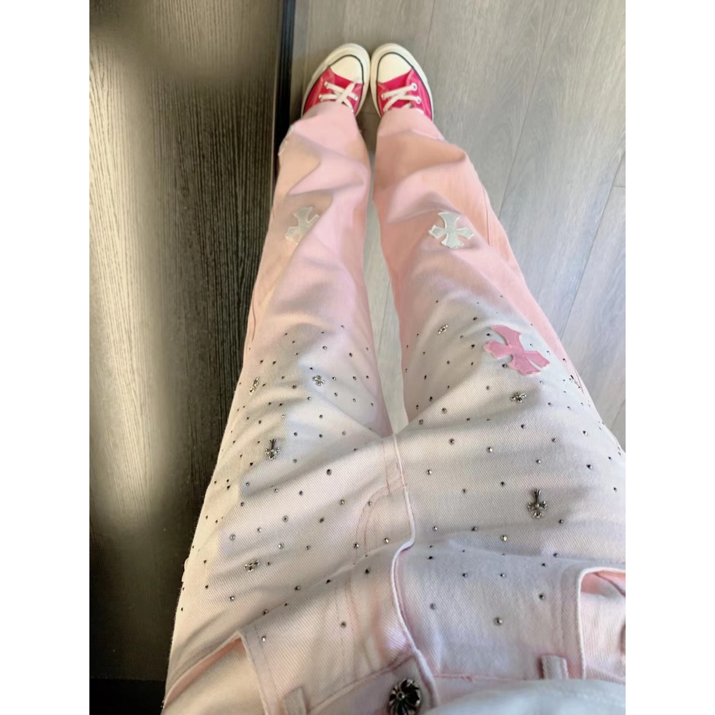 PGPK Chrome Hearts 23 autumn and winter New peeling embroidery logo decorative design fashion all-match straight pants women's jeans simple