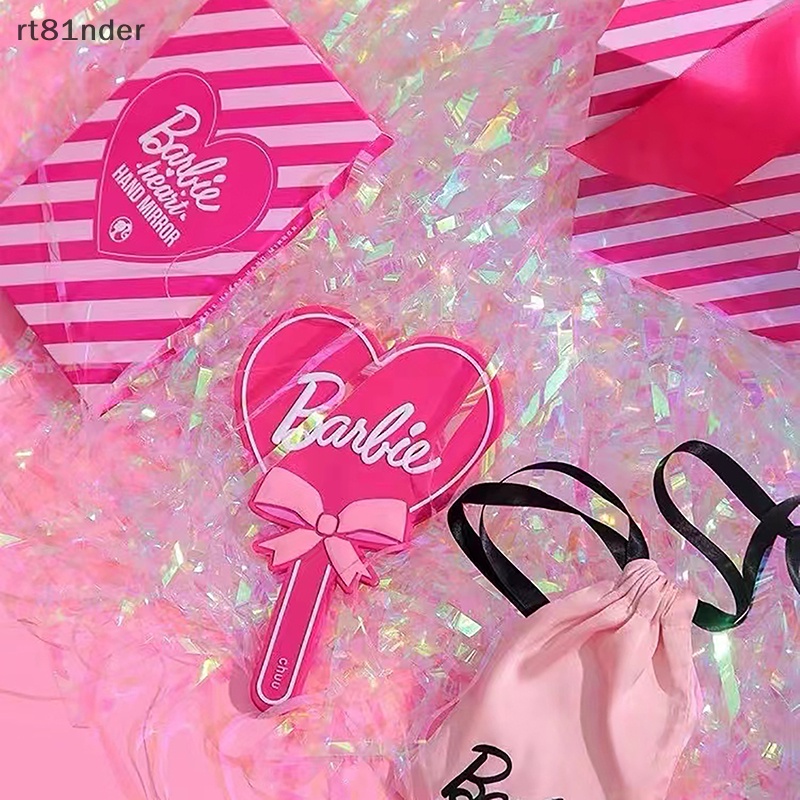 Rt barbie gương cầm tay barbie sê-ri dễ thương màu hồng hình trái tim gương cầm tay phim hoạt hình nhập vai thư cầm tay gương trang điểm n