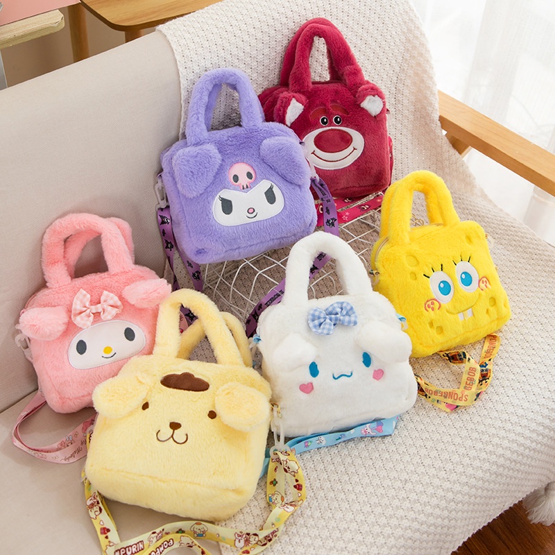 Túi nữ sanrio kulomi / cincin dog / my melody / pudin dog / spongebob squarepants / strawberry bear plush bag toy girl messenger bag gift for friends
