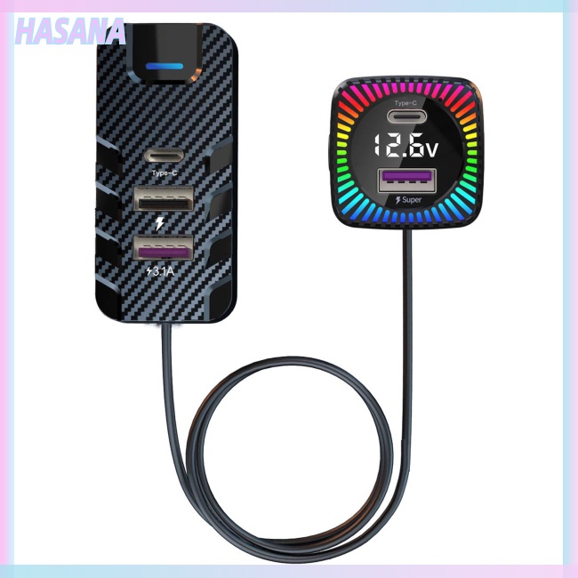 Hasa 75w usb c car charger 5-port fast charging protection cigarette lighter multi port adapter with 5ft cable