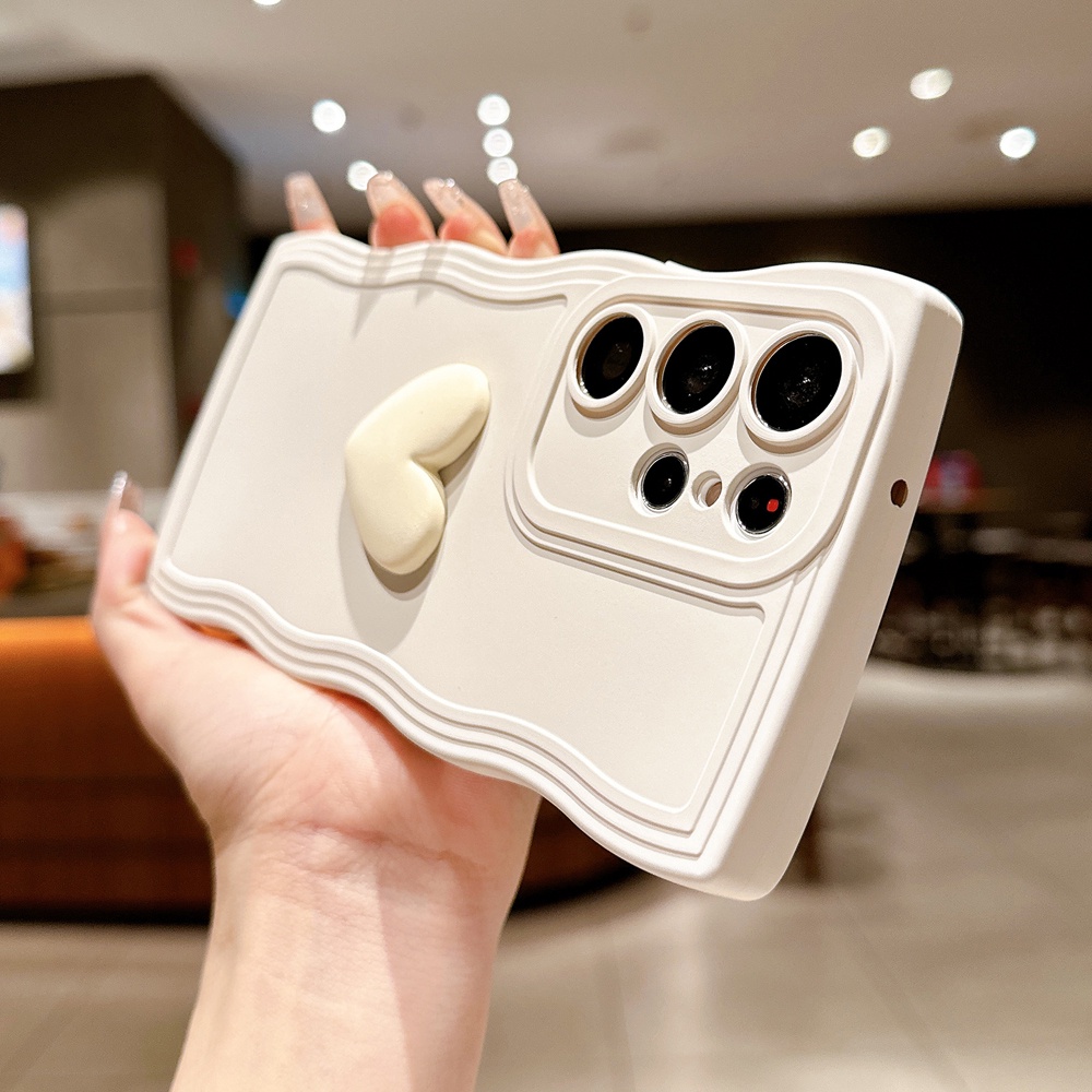 Ốp lưng dễ thương love heart wavy edge case cho samsung galaxy s23 s22 ultra s21 s20 fe plus soft cover