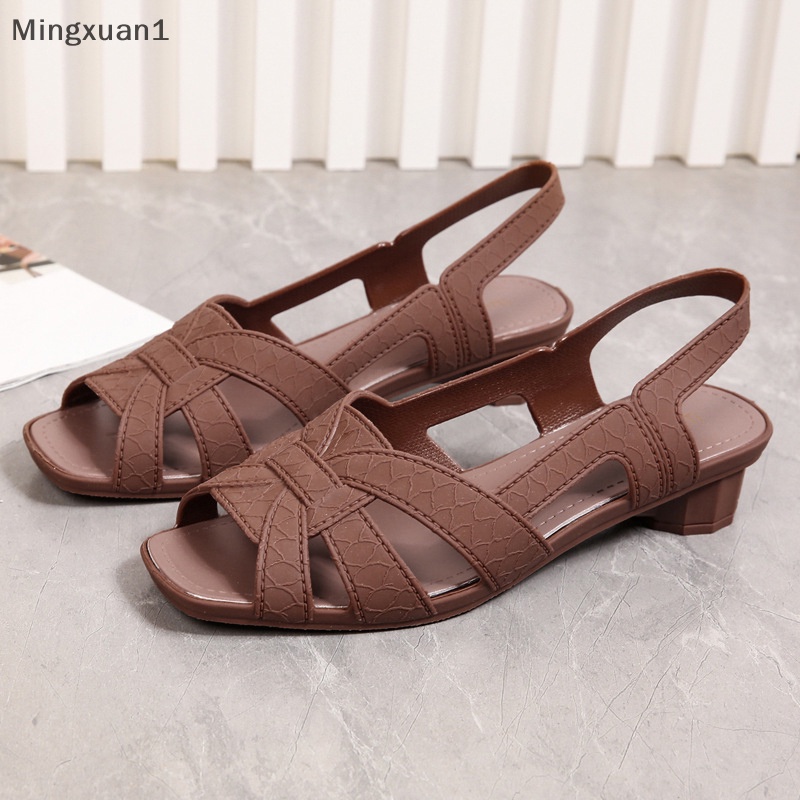 Thời trang bên ngoài mang miệng cá rỗng không trơn trượt đơn giản dép gót dày đế mềm cho nữ qzz