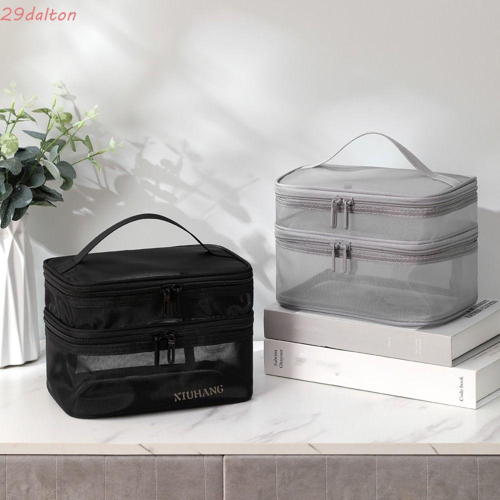 Dalton phụ nữ túi mỹ phẩm túi đựng đồ trang điểm di động túi xách thời trang trong suốt hai lớp túi đựng đồ trang điểm có dây kéo dung tích lớn