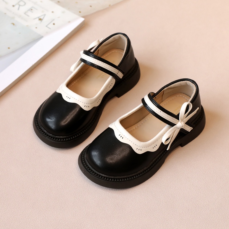 Simple bowknot leather flat shoes for baby girls elegant ruffle thoải mái soft sole anti-slippery kids shoes 2-16 tuổi