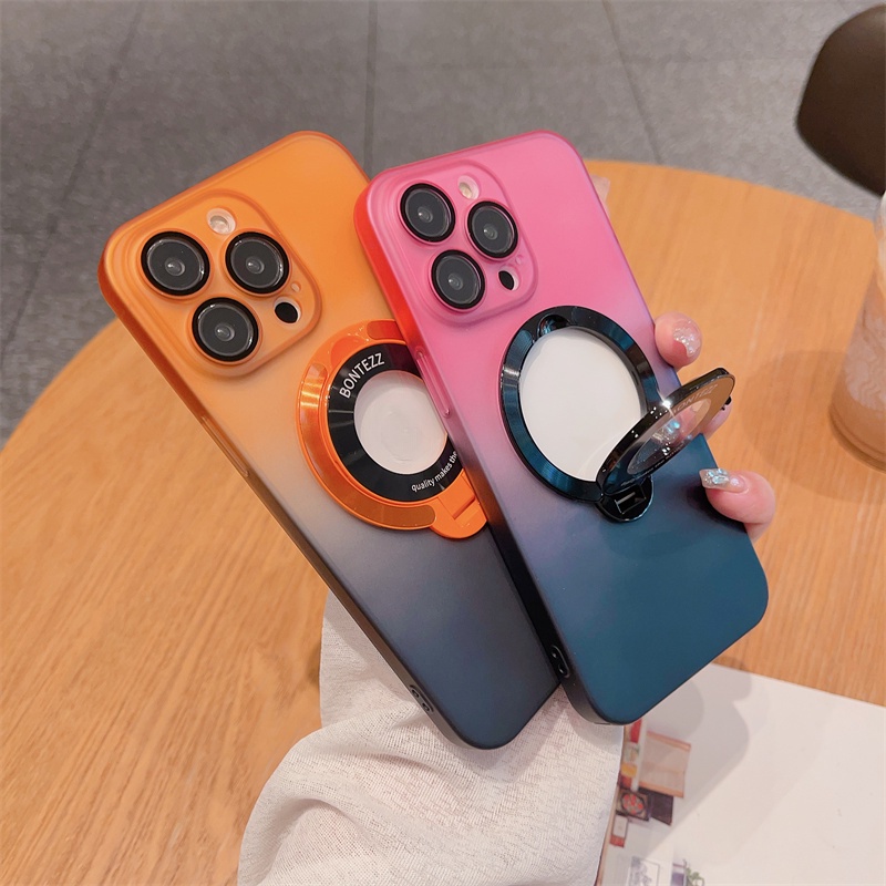 Micromatte translucency gradient kickstand case cho iphone 14 pro max / 14 pro / 13 pro max / 13 pro / 12 pro max / 12 pro full coverage anti-yellow stand holder cover